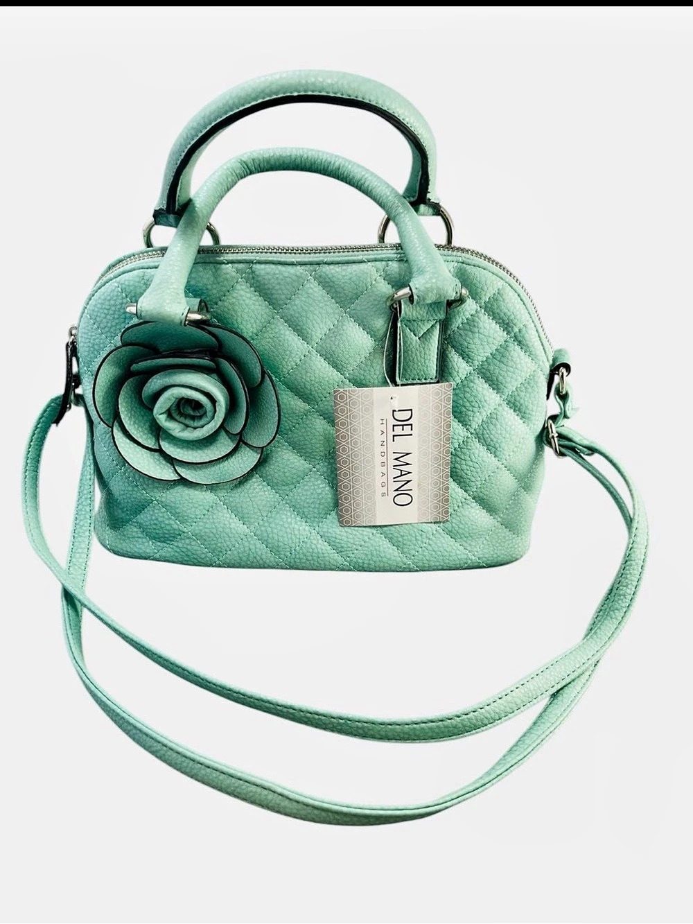 Del Mano Mint Green Pillow Shoulder Bag Purse Handbag Rose Women’s Casual NWT